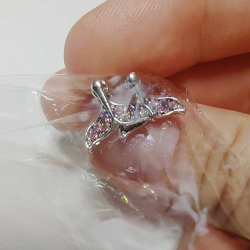 Elegant Silver and Pink Whale Tail Earrings